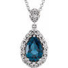 14K White Natural London Blue Topaz Sculptural 18" Necklace