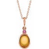 14 Karat Rose Gold 8x6 mm Natural Citrine & Natural Pink Tourmaline 16-18" Necklace