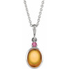 Platinum 5x3 mm Natural Citrine & Natural Pink Tourmaline 16-18" Necklace