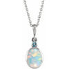 Sterling Silver 5x3 mm Lab-Grown White Opal & Natural London Blue Topaz 16-18" Necklace