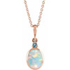 14K Rose 6x4 mm Lab-Grown White Opal & Natural London Blue Topaz 16-18" Necklace