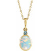 14K Yellow 6x4 mm Lab-Grown White Opal & Natural London Blue Topaz 16-18" Necklace