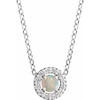 Platinum Cabochon Natural White Opal & .06 CTW Natural Diamond Halo-Style 16-18" Necklace
