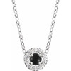 14K White Cabochon Natural Black Onyx & .05 CTW Natural Diamond Halo-Style 16-18" Necklace
