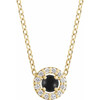 14K Yellow Cabochon Natural Black Onyx & .05 CTW Natural Diamond Halo-Style 16-18" Necklace