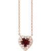 14K Rose Natural Mozambique Garnet & 1/8 CTW Natural Diamond French-Set Halo-Style 18" Necklace 