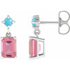 14K White Natural Pink Tourmaline & Natural Turquoise Earrings