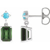 14K White Natural Green Tourmaline & Natural Turquoise Earrings