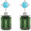 14K White Natural Green Tourmaline & Natural Turquoise Earrings