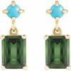 14K Yellow Natural Green Tourmaline & Natural Turquoise Earrings