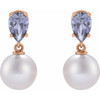 14K Rose Cultured White Akoya Pearl & Natural Tanzanite Earrings