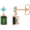 14K Rose Natural Green Tourmaline & Natural Turquoise Earrings