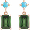 14K Rose Natural Green Tourmaline & Natural Turquoise Earrings