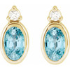14K Yellow 5x3 mm Natural Blue Zircon & .03 CTW Natural Diamond Earrings