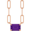 14K Rose 6x4 mm Natural Amethyst Solitaire 18" Necklace 