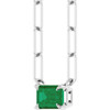 14K White 6x4 mm Natural Emerald Solitaire 18" Necklace 