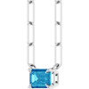 14K White 6x4 mm Natural Blue Zircon Solitaire 18" Necklace 