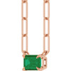 14K Rose 6x4 mm Natural Emerald Solitaire 18" Necklace 