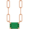 14K Rose 6x4 mm Lab-Grown Emerald Solitaire 18" Necklace 