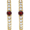 14K Yellow Natural Mozambique Garnet & 1/8 CTW Natural Diamond 13.6 mm Hoop Earring