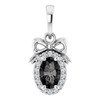 14K White Natural Black Onyx & .04 CTW Natural Diamond Bow Pendant