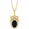 14K Yellow Natural Black Onyx & .08 CTW Natural Diamond Bow 16-18" Necklace