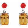 Platinum Natural Citrine & Natural Mexican Fire Opal Dangle Earrings