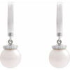 Sterling Silver Cultured White Akoya Pearl & .07 CTW Natural Diamond Hinged 14.2 mm Hoop Earrings