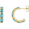 14K Yellow Natural Blue Zircon Hoop Earrings