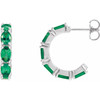 14K White Natural Emerald Hoop Earrings