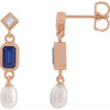 14K Rose Lab-Grown Blue Sapphire, Cultured White Akoya Pearl & .05 CTW Natural Diamond Earrings