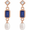 14K Rose Lab-Grown Blue Sapphire, Cultured White Akoya Pearl & .05 CTW Natural Diamond Earrings
