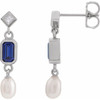 Platinum Lab-Grown Blue Sapphire, Cultured White Akoya Pearl & .05 CTW Natural Diamond Earrings