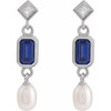 Platinum Lab-Grown Blue Sapphire, Cultured White Akoya Pearl & .05 CTW Natural Diamond Earrings