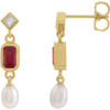 14 Karat Yellow Gold Lab-Grown Ruby, Cultured White Akoya Pearl & .05 CTW Natural Diamond Earrings