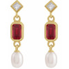 14 Karat Yellow Gold Lab-Grown Ruby, Cultured White Akoya Pearl & .05 CTW Natural Diamond Earrings