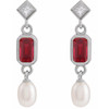14K White Lab-Grown Ruby, Cultured White Akoya Pearl & .05 CTW Natural Diamond Earrings