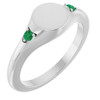 14K White Engravable Natural Emerald Signet Ring
