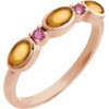 14K Rose Natural Citrine & Natural Pink Tourmaline Stackable Ring