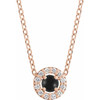 14K Rose Cabochon Natural Black Onyx & .06 CTW Natural Diamond Halo-Style 16-18" Necklace