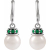 Platinum Cultured White Freshwater Pearl & Natural Tsavorite Garnet Hoop Earrings