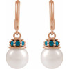 14K Rose Cultured White Freshwater Pearl & Natural London Blue Topaz Hoop Earrings