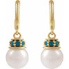 14K Yellow Cultured White Freshwater Pearl & Natural London Blue Topaz Hoop Earrings