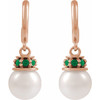 14K Rose Cultured White Freshwater Pearl & Natural Tsavorite Garnet Hoop Earrings