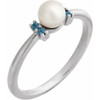 Sterling Silver Cultured White Freshwater Pearl & Natural London Blue Topaz Ring