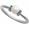 Sterling Silver Cultured White Freshwater Pearl & Natural London Blue Topaz Ring