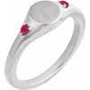 14K White Engravable Lab-Grown Ruby Signet Ring