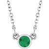 Rhodium-Plated Sterling Silver Lab-Grown Emerald Solitaire 16" Necklace