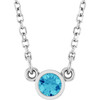 Rhodium-Plated Sterling Silver Natural Blue Zircon Solitaire 16" Necklace