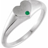 Sterling Silver Natural Emerald Heart Signet Ring